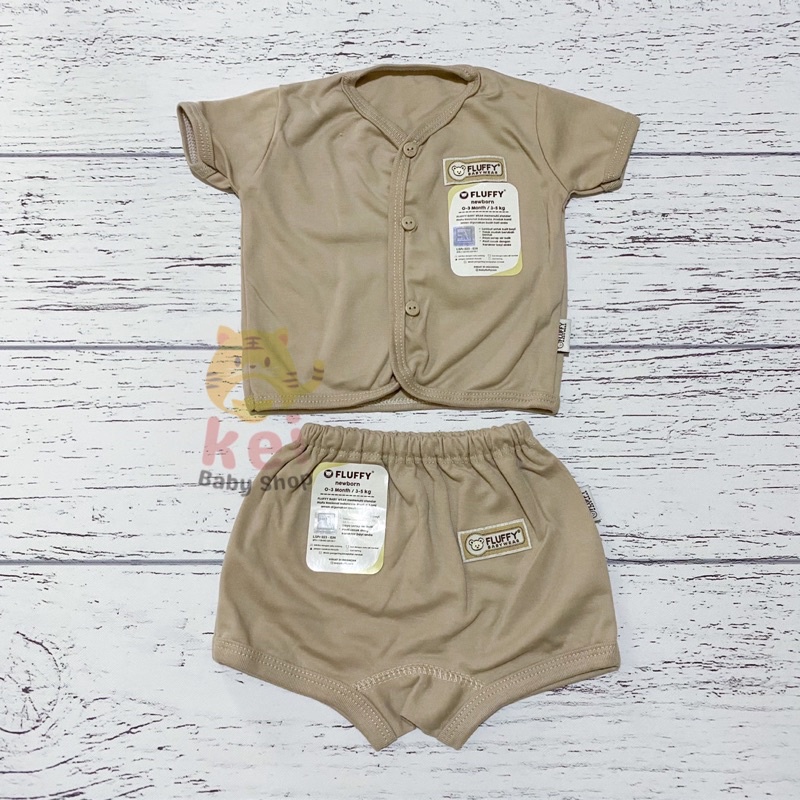 Baju Bayi Newborn Set Fluffy Pendek Bis SNI Khaki - Set Baju Bayi Fluffy