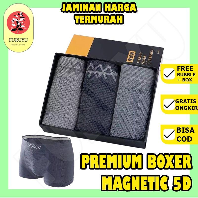 Celana Dalam 5D Magnetic Premium Boxer Therapy Kesehatan Vitalitas Pria Bahan Seamless Original CD Magnet 1 Box Isi 3 Pc