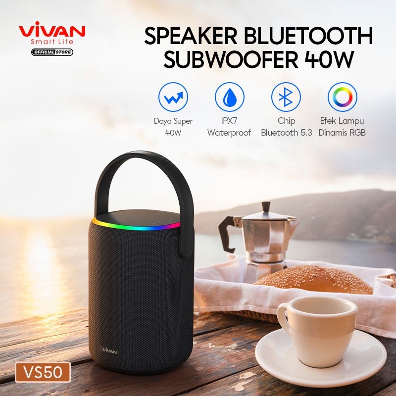 VIVAN VS50 Speaker Bluetoot 5.3 Ultra Bass Subwoofer 40W RGB Portable
