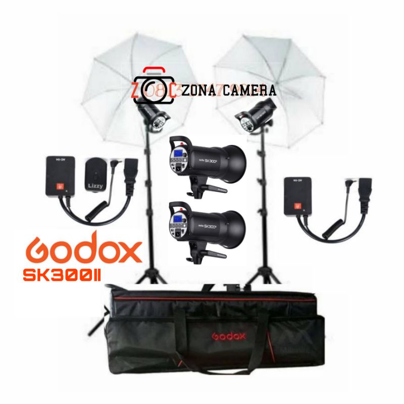Paket Godox SK300 II SK300II SK 300II SK 300 II Flash Light Foto Blitz 300w Lampu Studio Lighting Pa