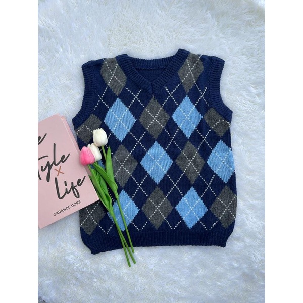 Vest Korea argyle knit sido