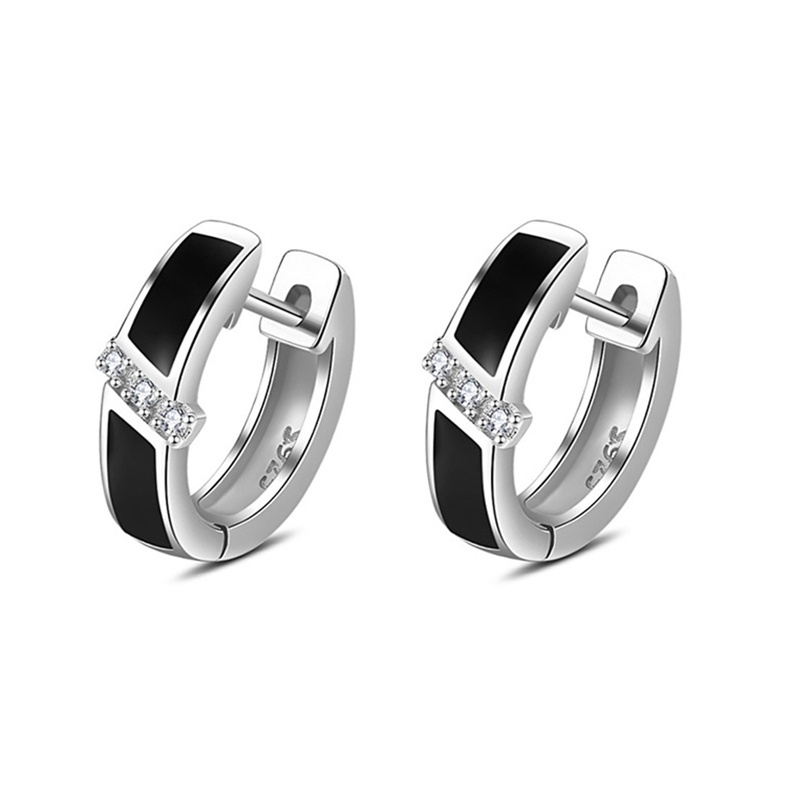 Anting Bulat Bahan Sterling Silver 925 Warna Hitam Untuk Wanita