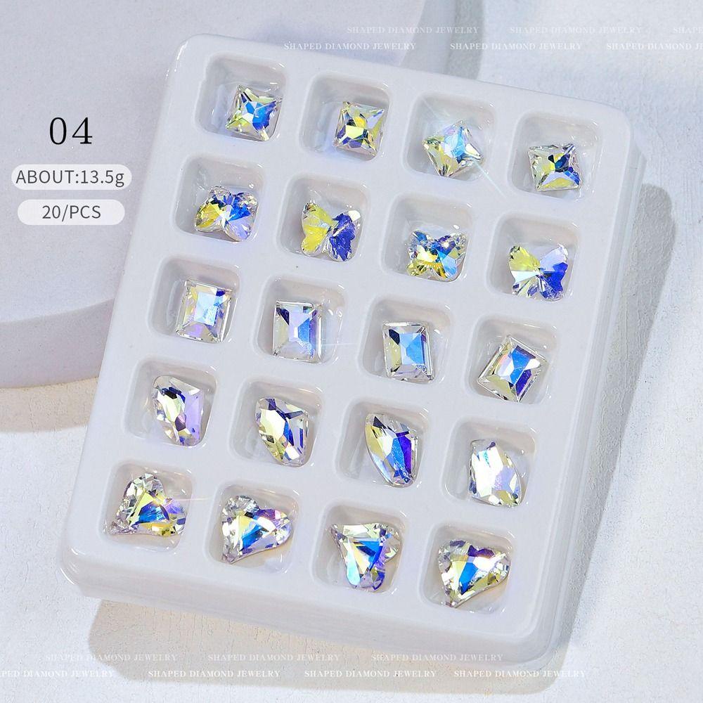 Mxbeauty Nail Art Rhinestones Glitter 20 Pcs/Set Fashion Wanita Menunjuk Kembali Membuat Perhiasan Miring Hati DIY Craft Kaca Batu Kuku Charms