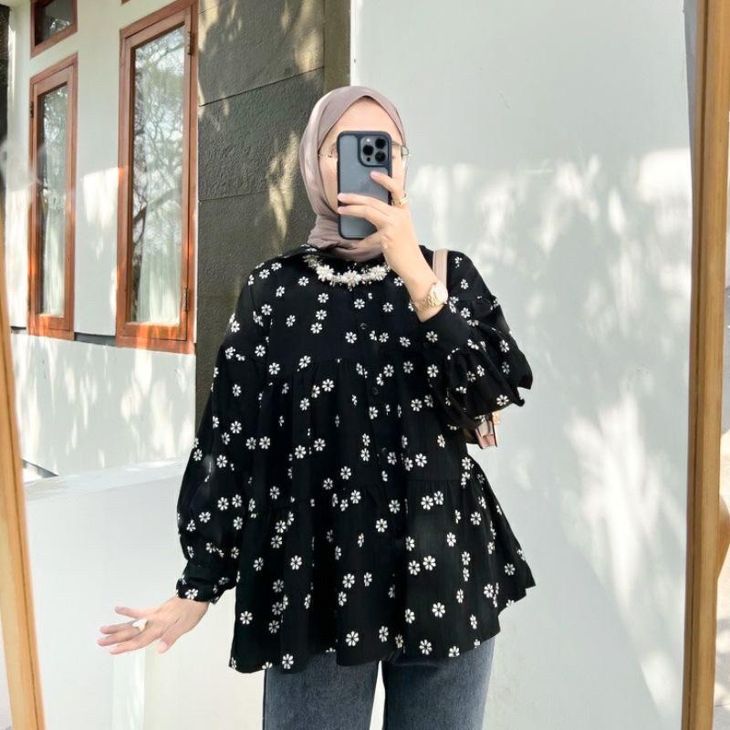 BEFAST - ZFS OOTD Blouse LORIA / PEVI SHAKILA BLOUSE / Atasan Wanita Lengan Panjang Karet / Blouse Casual Wanita / Pakaian Kekinian Remaja ABG / Blouse Motif Bunga-Bunga Terbaru / Fashion Wanita Modis / Blouse Trendy / Outfit Wanita Hijab Terlaris