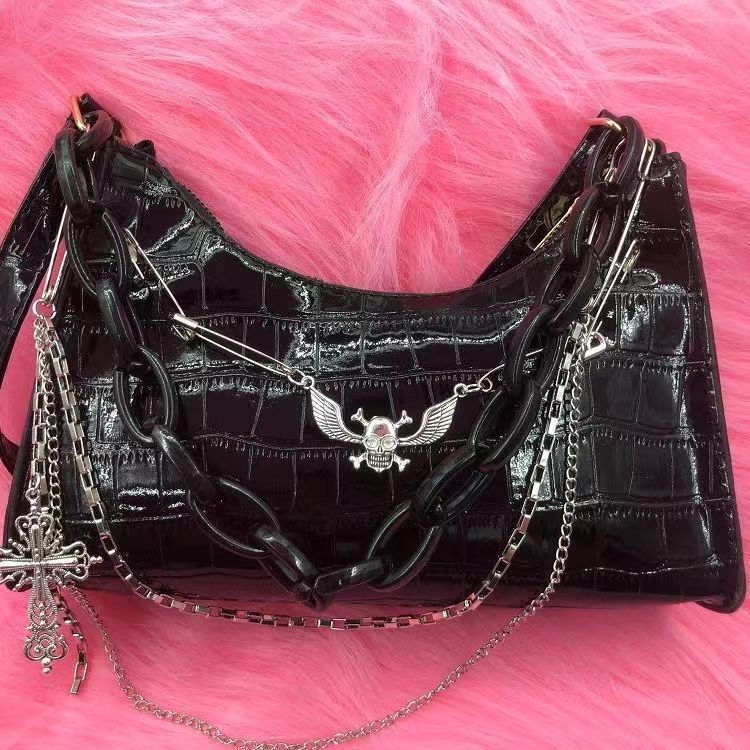 Suhao asli buatan sendiri subkultur tengkorak cross dark punk tas bahu y2k hot girl chain armpit bag