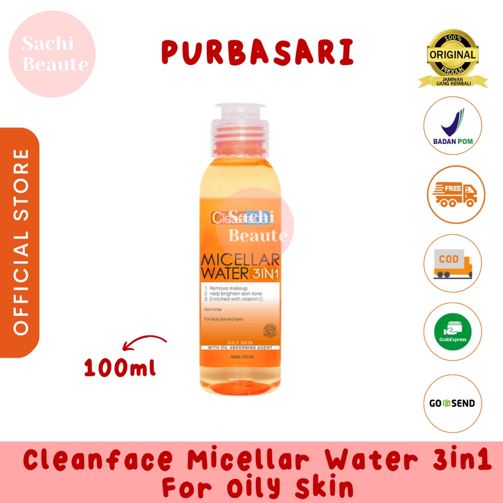 Cleanface Micellar Water 3in1 For Oily Skin / Pembersih Wajah / Pembersih Makeup Waterproof Clean Face 3 in 1