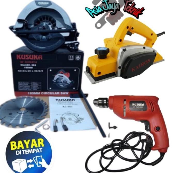OX773 PAKET TUKANG CIRCULAR SAW KUSUKA-MESIN PLANER KAIROS DAN BOR KUS
