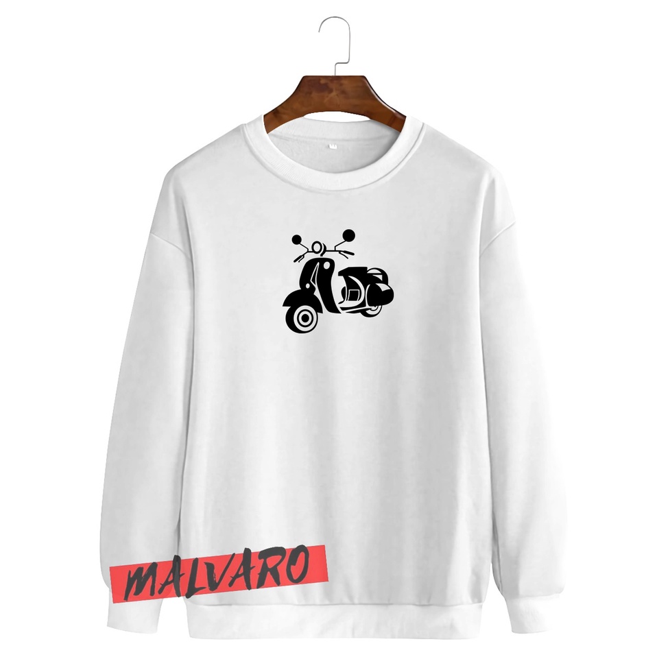 MALVARO-Sweater Crewneck / Crewneck Pria Wanita / Sweater Motif Vespa