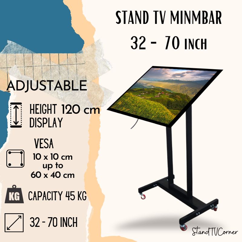 Bracket tv stand 32 sampai 70 inch 90 deratjat mimbar stand tb standing