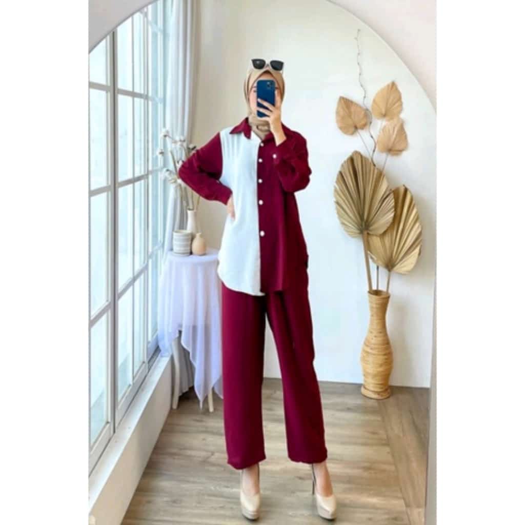 GLASSY POLOS SET CRINKLE / SETELAN CRINKLE WANITA / SETELAN POLOS WANITA TERBARU 2022 LATIFA-FASHION 006