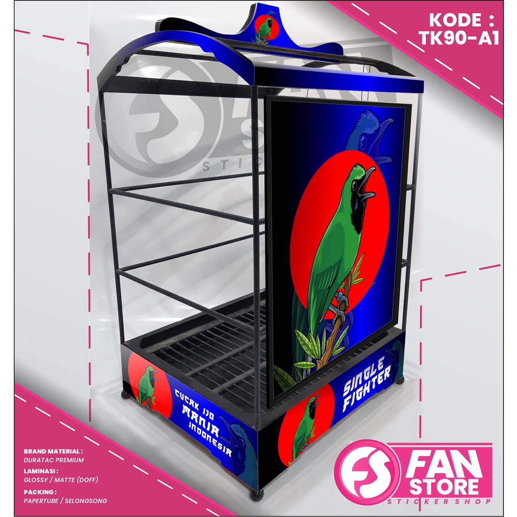 Stiker Decal Kandang Ebod Kotak / Dekal Sangkar Kotak Desain Cucak Ijo / Decal Sangkar Kotak