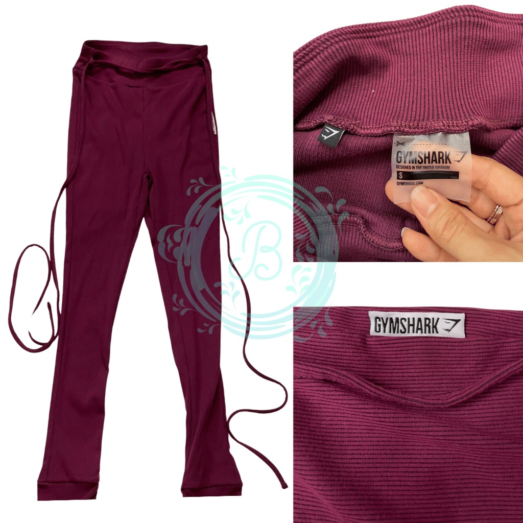 Gymshark Slounge Ribbon Bottom Dark Ruby Marl Leggings Size Small Legging Ribbed Ungu Ada Tali Ukuran S