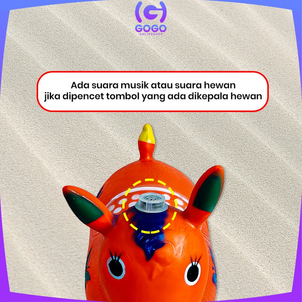 GOGO-M297 Mainan Kuda Kudaan Karet Anak Jumping Animal Ada Musik dan Lampu / Mainan Tunggang Anak Kuda Kudaan Genjot / Kuda Jumping Music