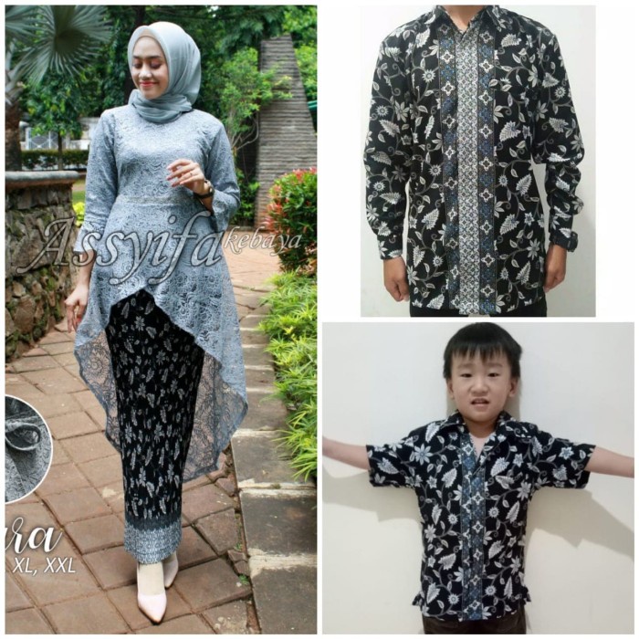 Couple Batik Couple Stelan Kebaya Brukat Viviani Kombi Rok Plisket Dan Kemeja Batik
