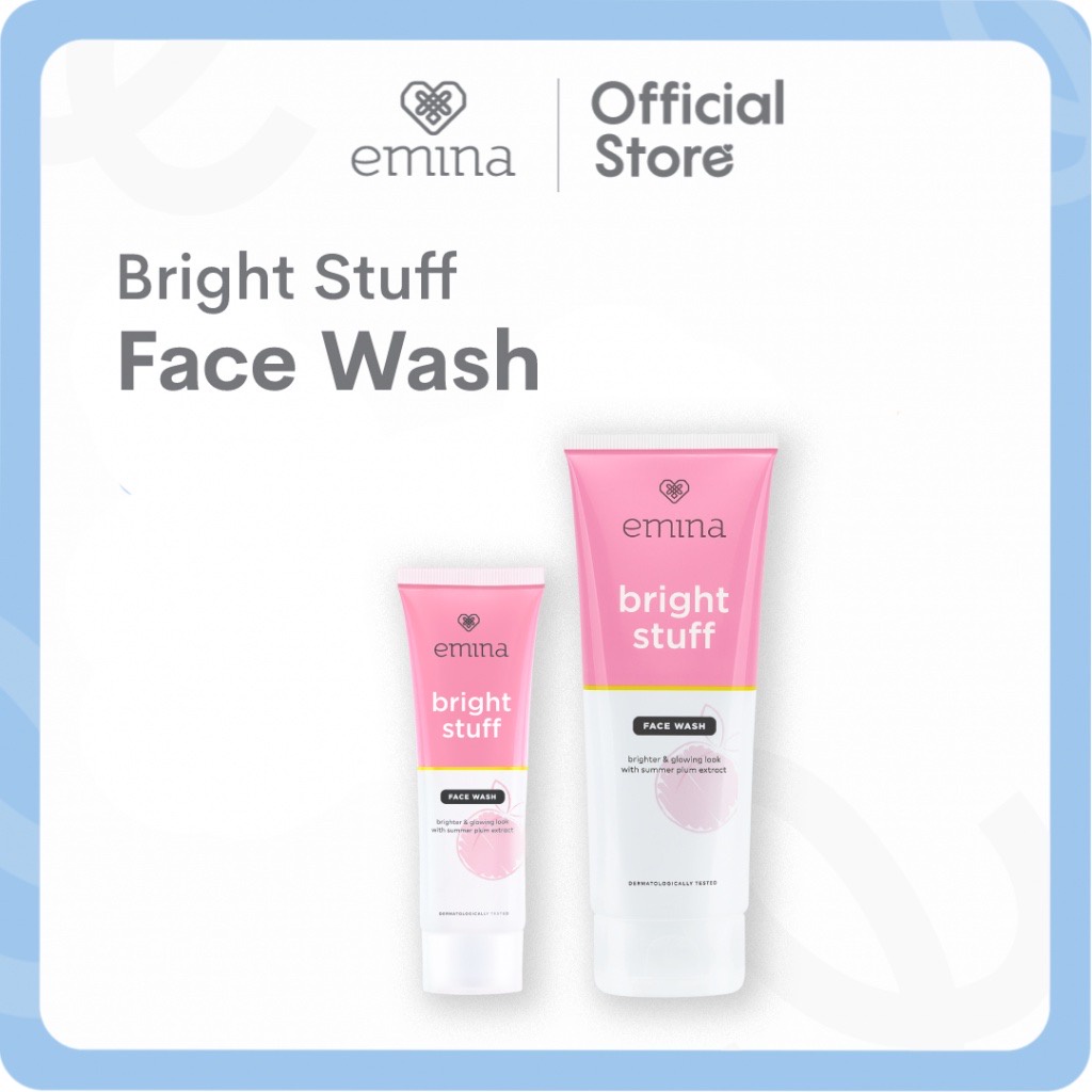 EMINA Bright Stuff Face Wash Indonesia / Pembersih Wajah 50ml 100ml / Brighter &amp; Glowing Look With Summer Plum Extract / Cerah Glowing Anti Kusam Bersih / Skincare Face Care Facial Foam Scrub Cleanser Cleansing / Sabun Cuci Muka Treatment Perawatan Series