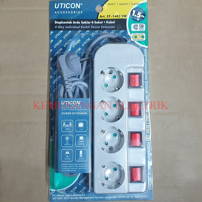 STOP KONTAK ARDE UTICON 4 LUBANG ST 1482 SW + SAKLAR / COLOKAN LISTRIK