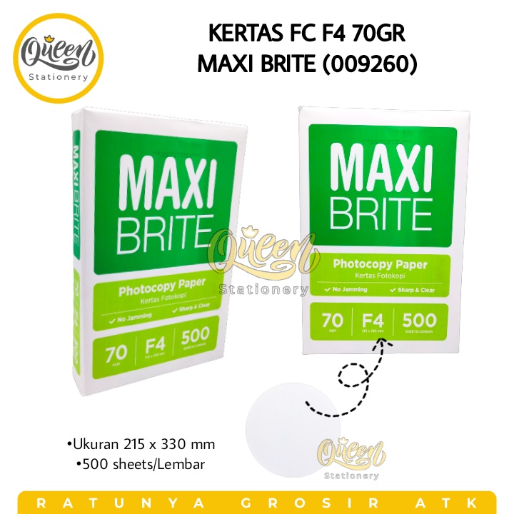 

1 RIM (500 LEMBAR) KERTAS FC F4 70GR MAXI BRITE (009260) - KERTAS PRINT HVS FOTOCOPY