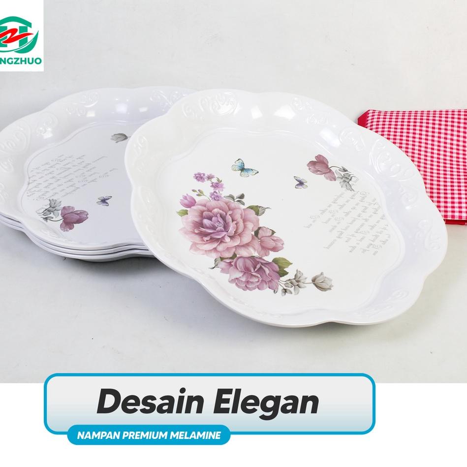 Terkini Grosir--Hongzhuo Nampan Melamine Premium Piring Besar Tempat Saji Plastik Motif Bunga Elegan
