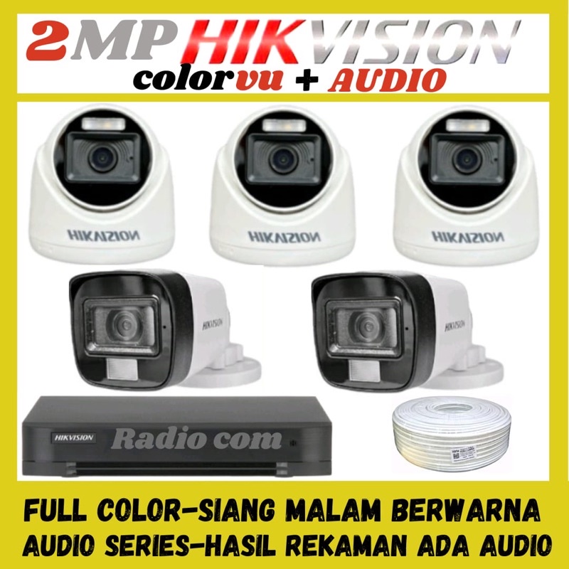 PAKET CCTV HIKVISION COLORVU 2MP 8 CHANNEL 5  KAMERA AUDIO SERIES FULL COLOR
