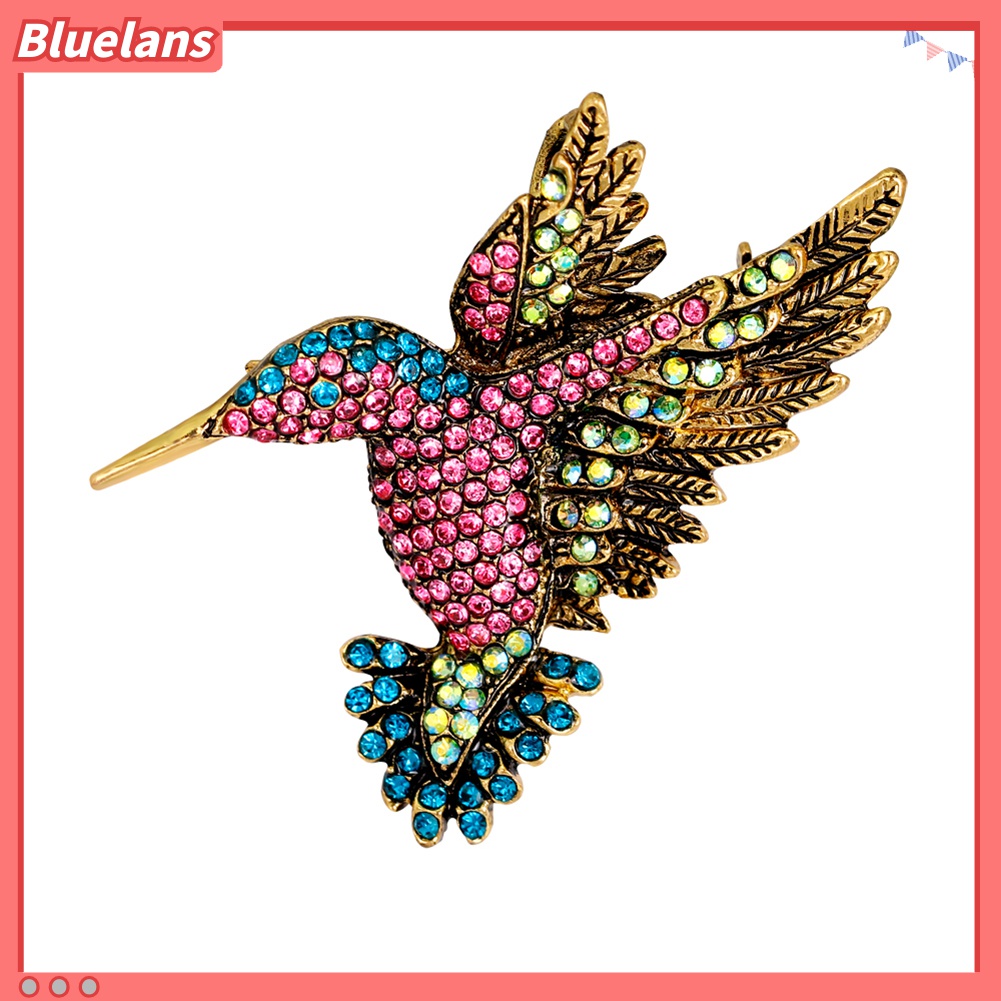 Bros Pin Bentuk Burung Kolibri Aksen Berlian Imitasi Warna-Warni Gaya Vintage Untuk Wanita