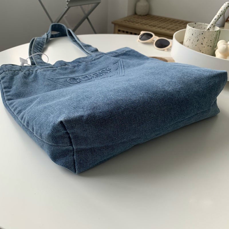 pocket bag tas bahan jeans tas foldable tas wanita kecil importtote bag korea tote bag kuliah ☋✸Sera Japanese GUESS original denim tote canvas bag simple and serbaguna sastra one-shoulder handheld trendi tas keren untuk pria dan wanita