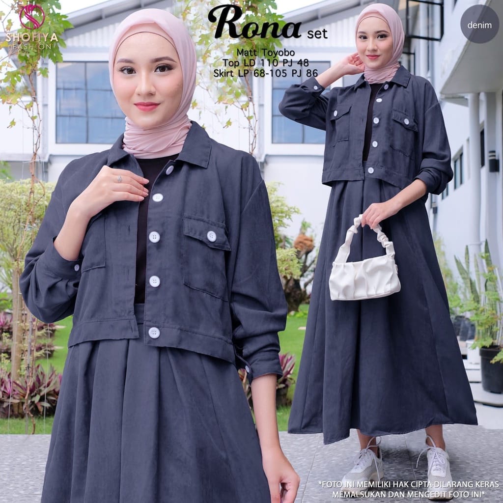 MSB 173 | One Set Kemeja Crop Bomber &amp; Rok Skirt Wanita Chic Style Jacket Rona Toyobo Premium | Setelan