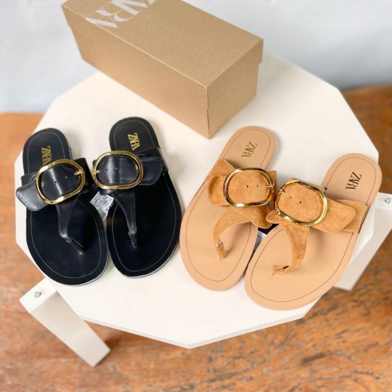 PROMO SALE  Sandal flat Zara black nude brown hitam coklat