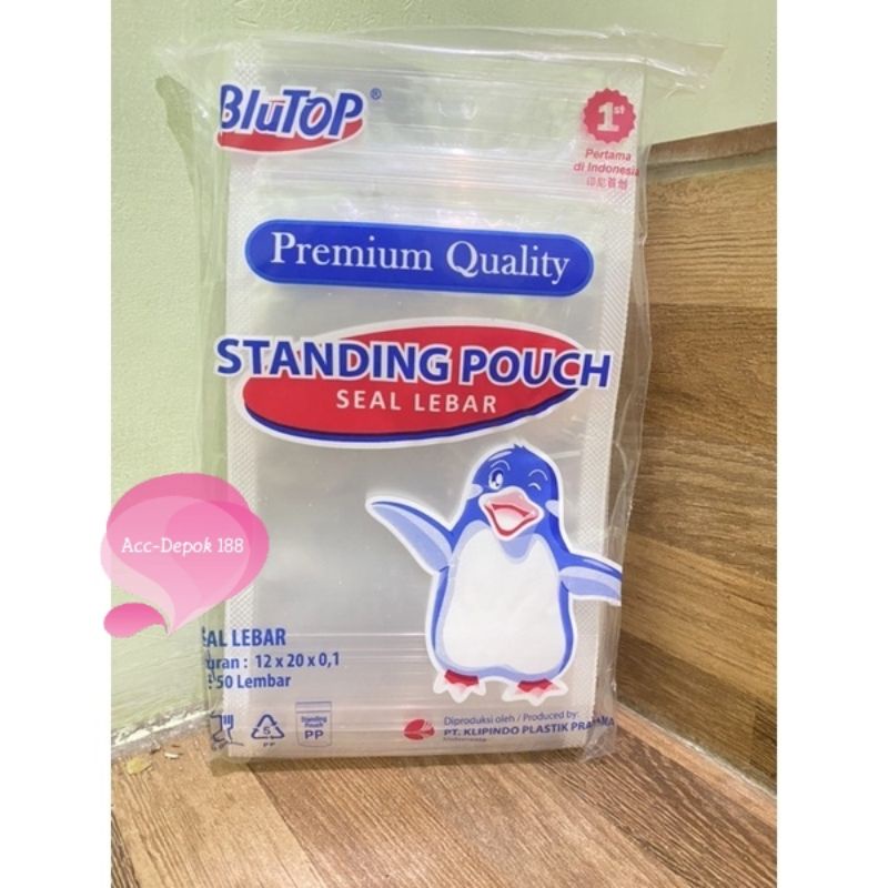 Standing Pouch BLUTOP 12x20 Cm Double Seal / Plastik Klip Berdiri / Zipper Lock Isi 50 Lembar