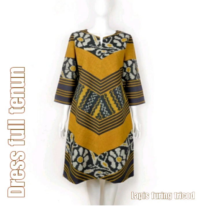BAJU DRESS TENUN SUMBA KUNING KUNYIT READY