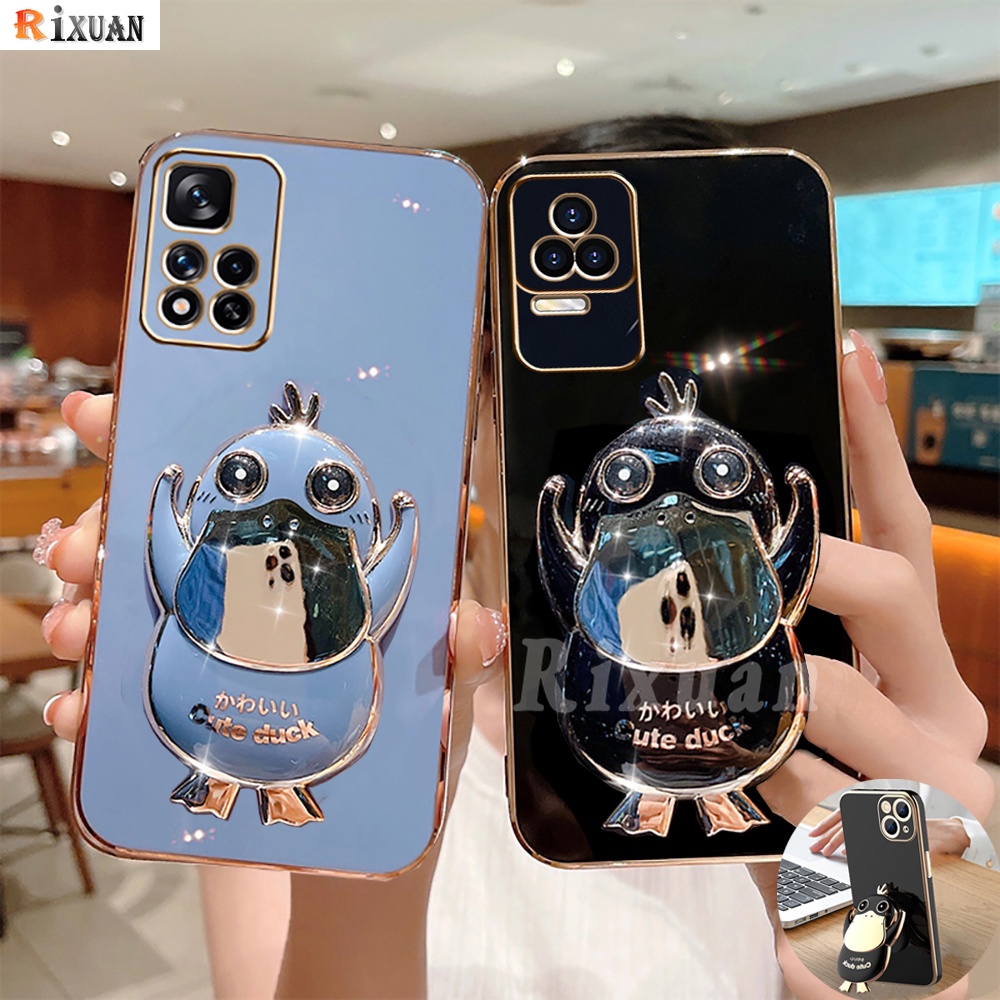Soft Case hp Xiaomi Poco F4 GT Poco F3 Poco M4 Pro M3 Pro X3 GT X3 Pro X3 NFC Redmi Note 10 5G Note 9 Note 9S Note 9 Pro Karet Motif Bebek Dengan Stand Holder Casing Rixuan