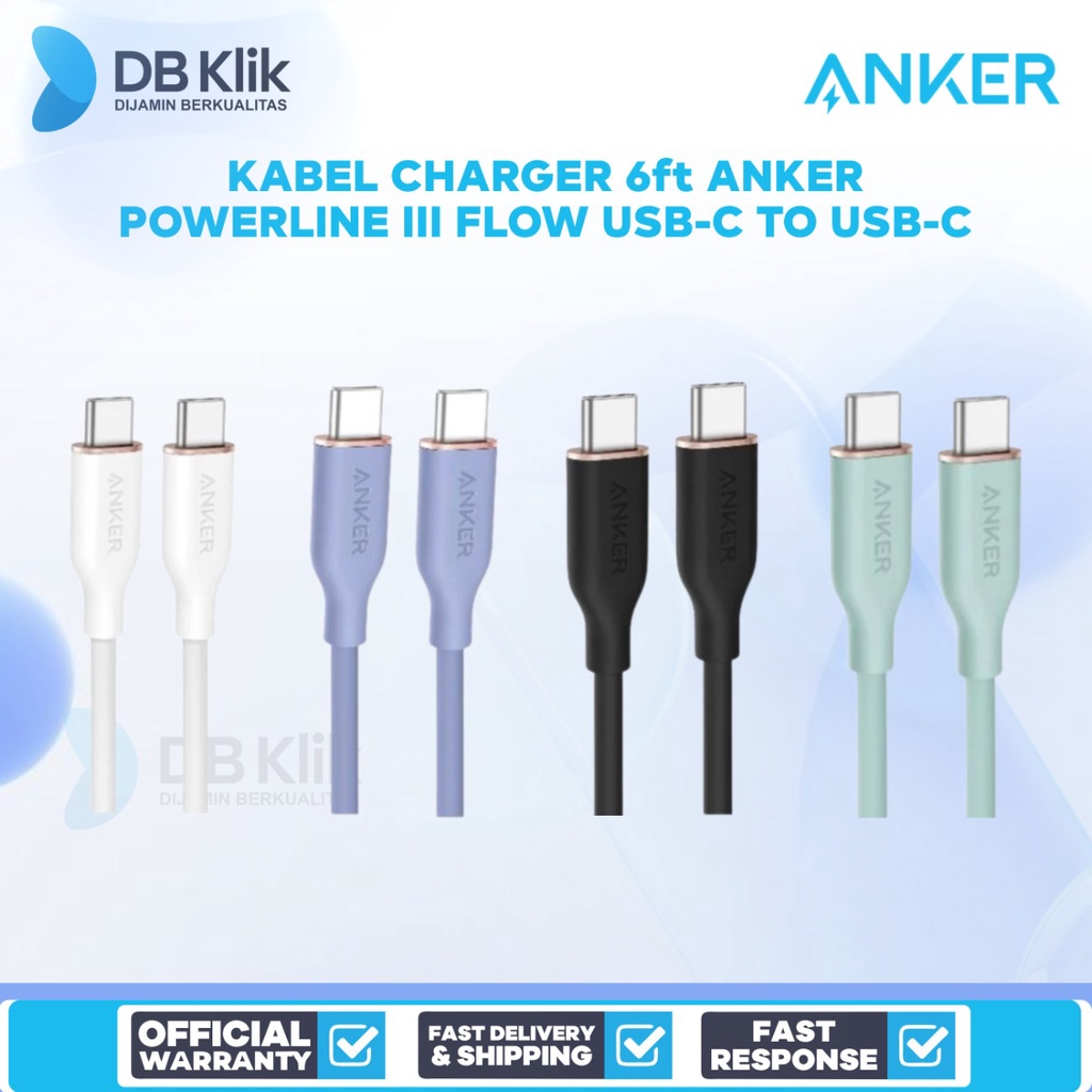 Kabel Charger Anker PowerLine III Flow USB-C to USB-C 6ft A8553