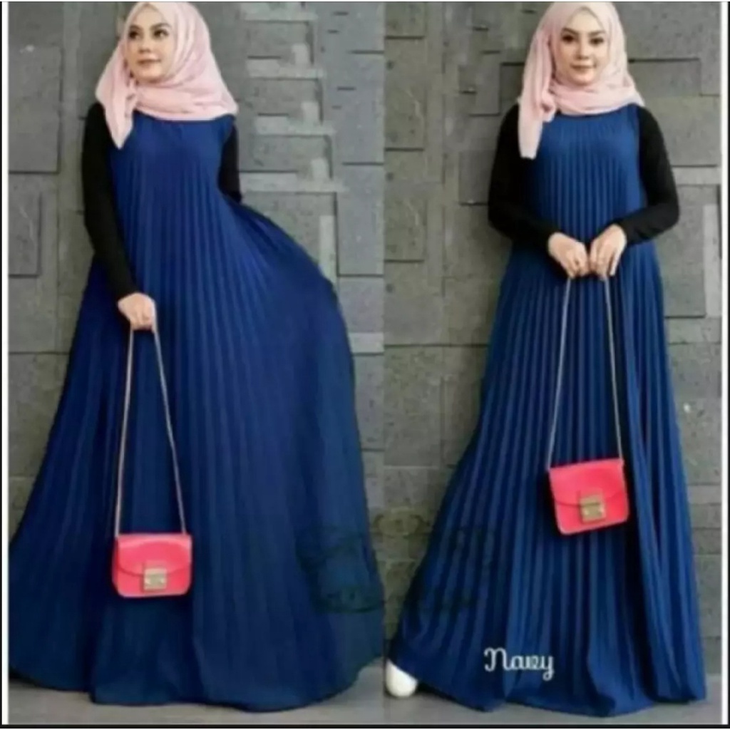 LONG DRESS FULL PLISKET JUMBO // GAMIS WANITA DEWASA TANPA LENGAN