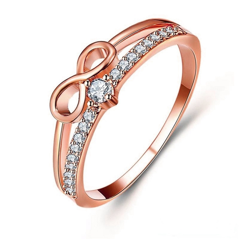 Fancyqube Cincin Jari Bentuk Pita Infinity Cubic Zirconia Untuk Wanita