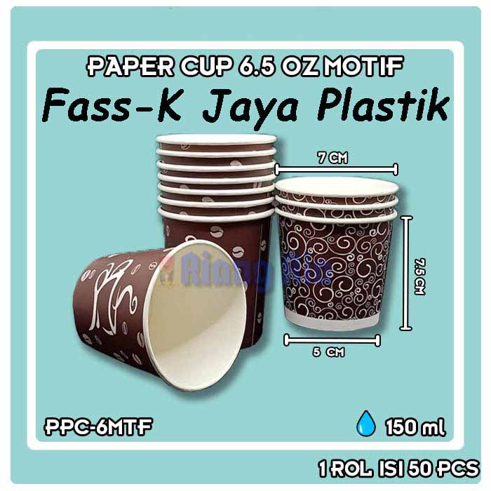 Paper Cup Motif 6,5oz / Gelas Kertas Kopi 6.5 Oz Tahan Panas (isi 50pcs) 6,5 oz