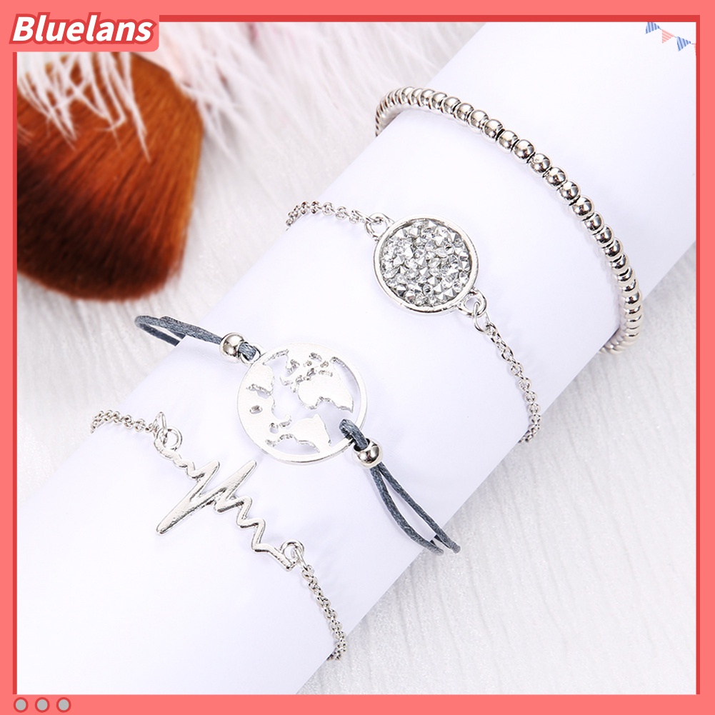 4pcs / Set Gelang Rantai Manik-Manik Model Hollow Earth Heartbeat Untuk Wanita