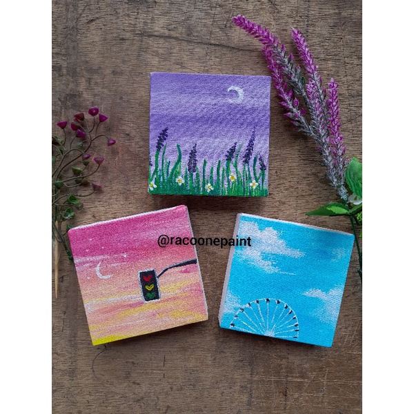 Lukisan Mini Pemandangan. Lukisan Astetik. Aesthetic canvas painting