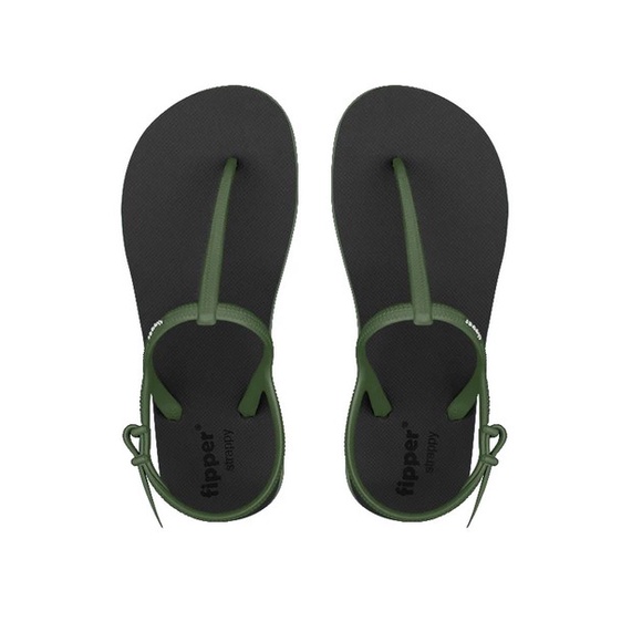 Sandal Fipper Strappy Black Green Army Original