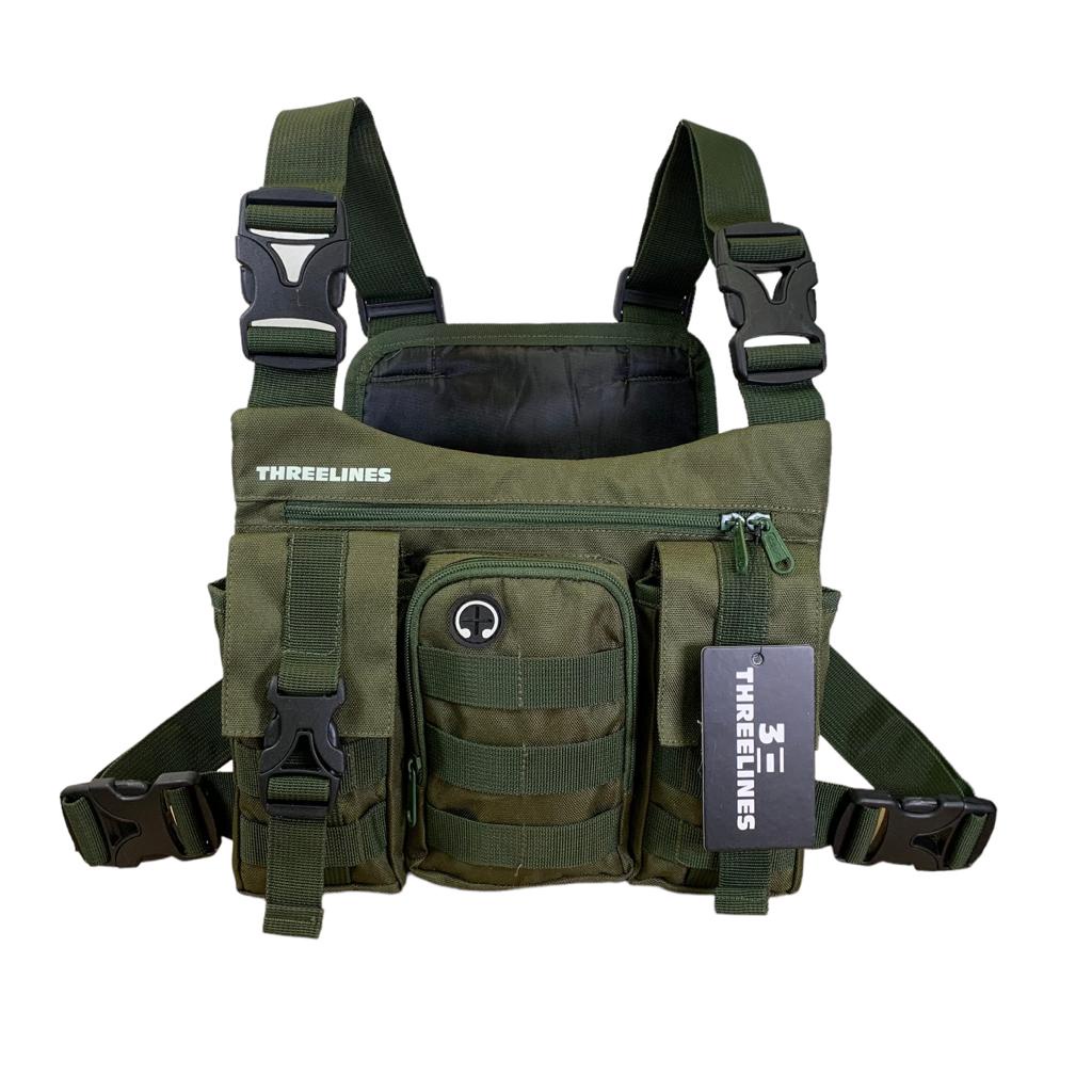 TAS DADA PRIA TACTICAL ORIGINAL THREELINES GREEN ARMY THREE POCKET / CHEST RIG BAG THREELINES GREEN ARMY ORIGINAL / CHEST BAG PREMIUM ORIGINAL THREELINES