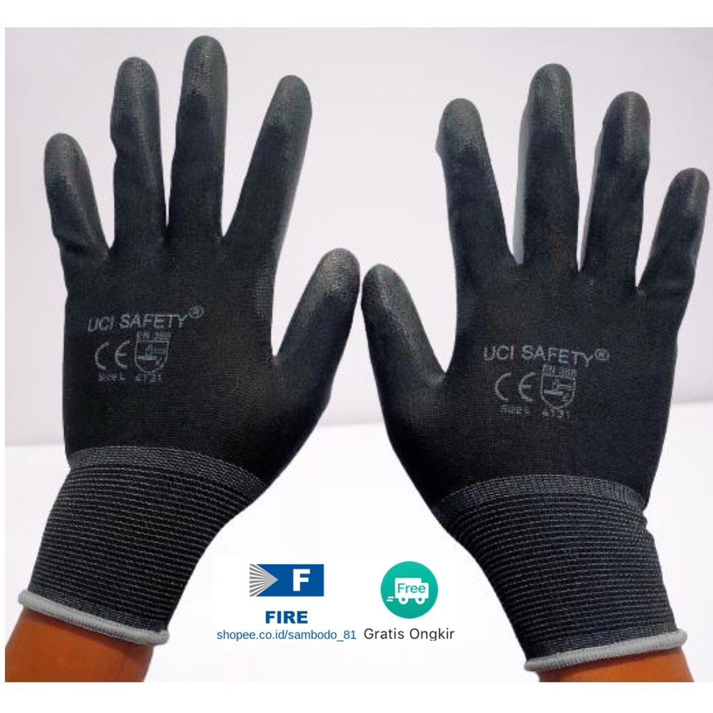 Sarung Tangan Packing PU Statis Multitask Karet Palm Fit Ukuran S,M, L, XL Proyek Satpam Anti Slip Hitam Black Hand Gloves Mekanik Montir Berkebun Tukang Telapak Tangan dilapisi karet