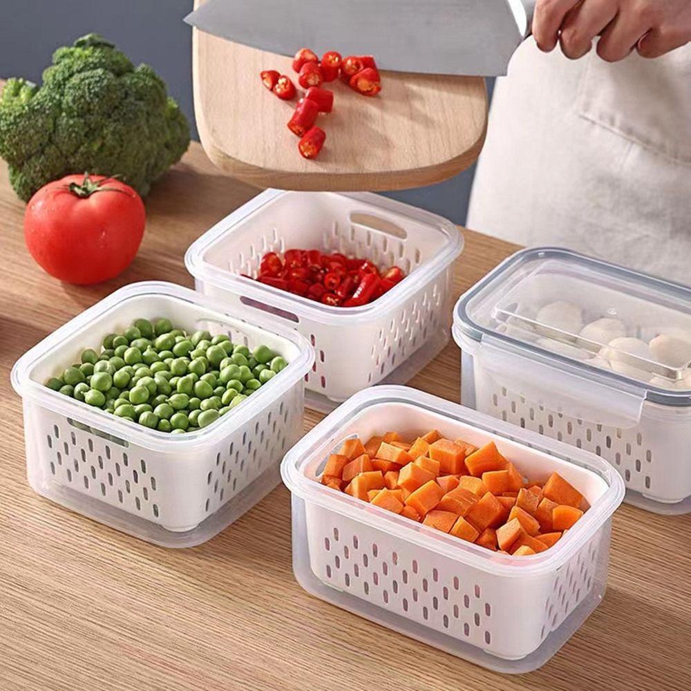 【 ELEGANT 】 Storage Box Portable Plastik Pantry Tempat Sayur Buah Segar Keranjang Makanan Wadah Buah