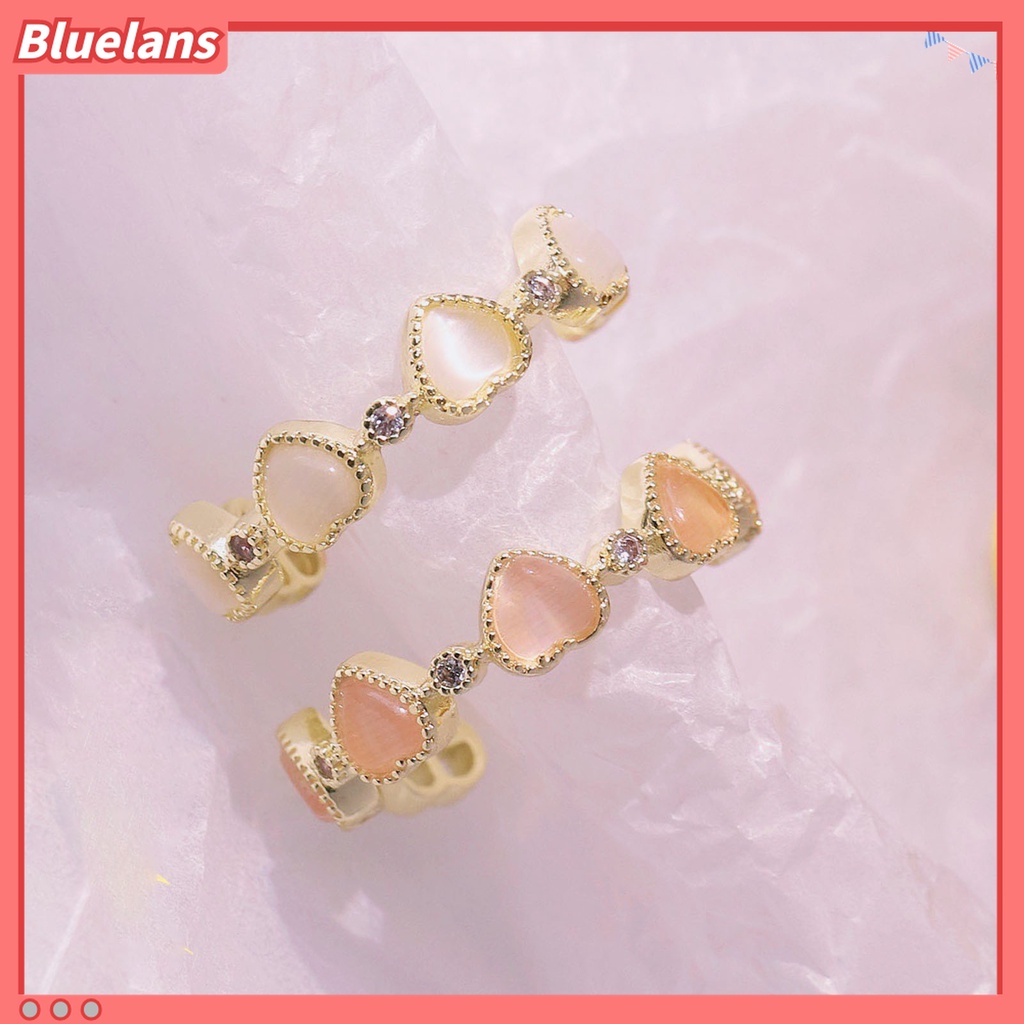 Cincin Model Terbuka Adjustable Bentuk Hati Opal Bahan Tembaga Untuk Wanita