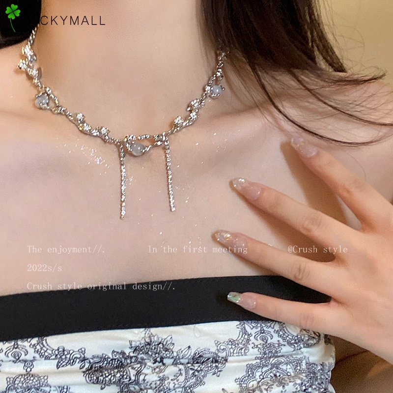 Kalung Choker Rantai Klavikula Rumbai Manik-Manik Bunga Merambat Warna Silver Untuk Aksesoris Perhiasan Wanita