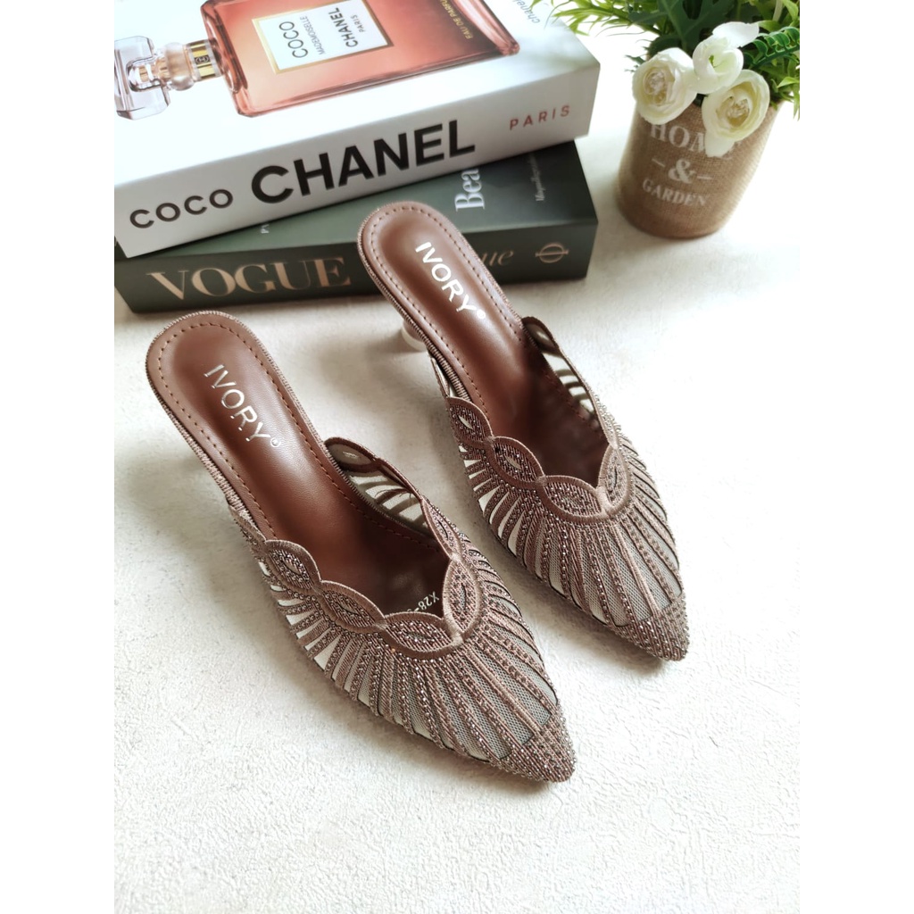 IVORY Sepatu Wanita Heels Mules Pesta Glitter X28-337