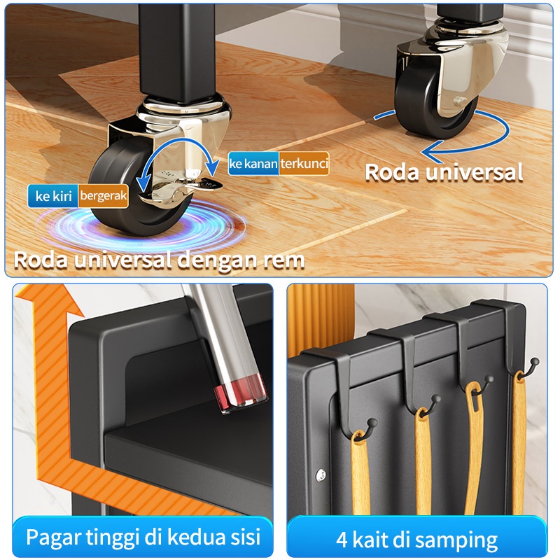 KAGK Rak Dapur  Lemari Perabot Lemari Dapur Microwave Rak Penyimpanan Multi-Layer Dengan Roda Pintu