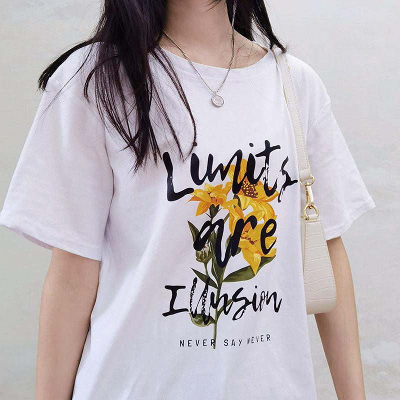 [littlecrab] Kaos Sablon Limits Are Illusion Never Say Never T-shirt Couple Unisex Gambar Bunga Kuning Simple Berkualitas Korean Style