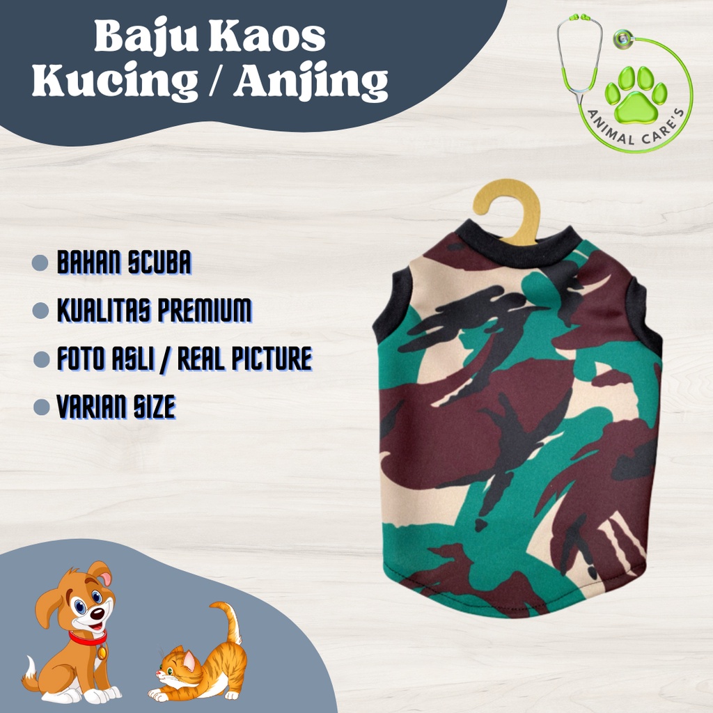 Baju Kaos Kucing / Anjing Bahan Katun Model Army