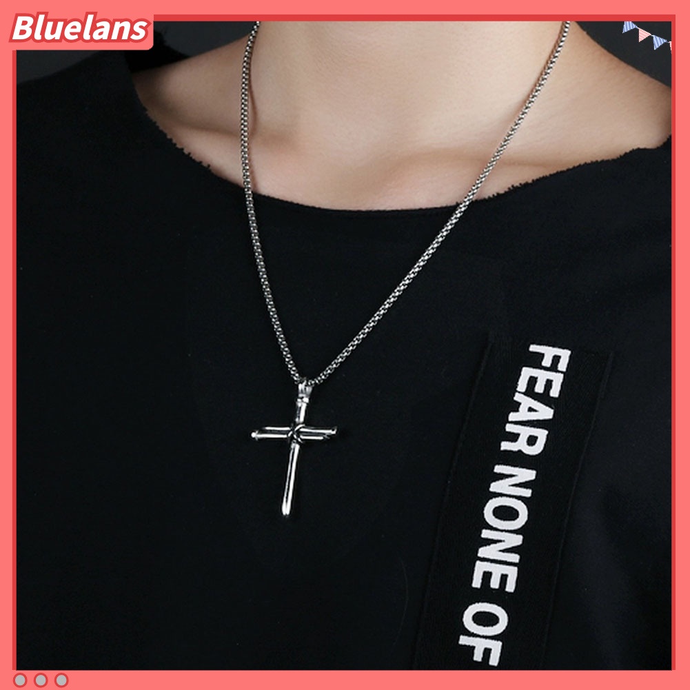 [bluelans]Fashion Man Women Titanium Steel Cross Pendant Long Chain Necklace Jewelry Gift