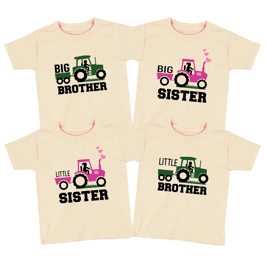 Kaos Couple Kaos Anak Sibling tee Series kaos bro sis Kaos Traktor jeep offroad unik Distro 1-10 Tahun Laki Laki Perempuan Unisex Family Couple Lil Sister Big Sister Lil Brother Big Brother kaos brother sister  - Kaos Polos Senja