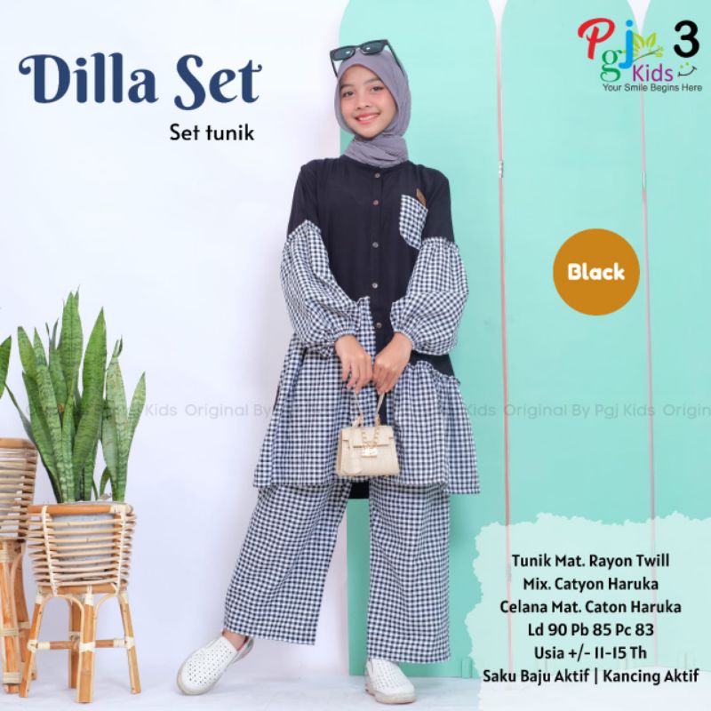 [ COD ]  Setelan Tunik Anak Remaja Dilla Set Bahan Rayon Twill & Cotton Haruka by PGJ