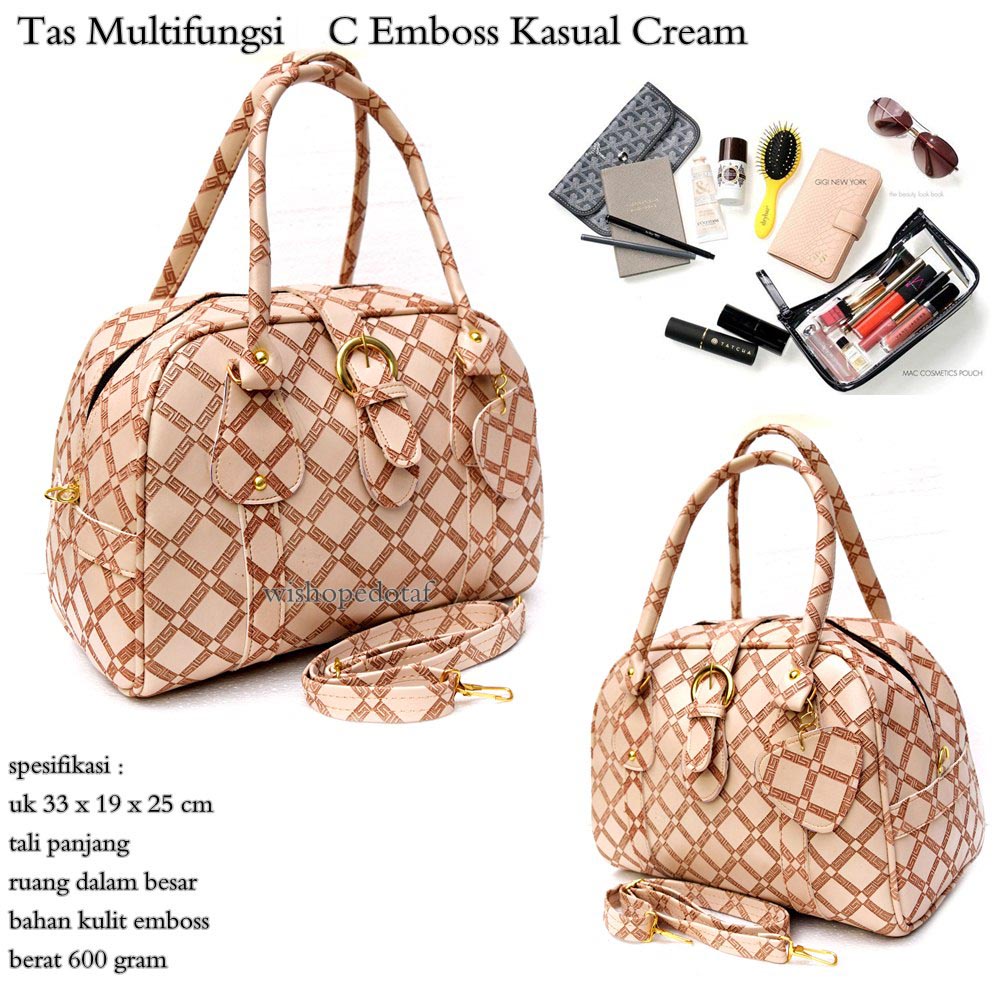Tas branded travel multifungsi Aster emboss kasual cream